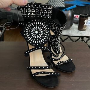 Black embellished heels